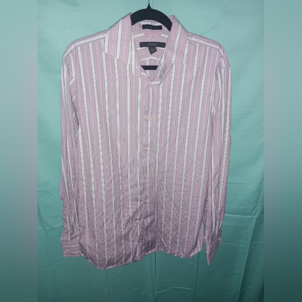 Express Men's Lavender and White Striped Shirt